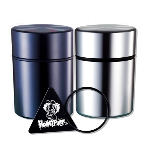 Honeypuff 26ML Storage Jars Black and Silver, Airtight Mini Aluminum Stash Jar, Water Proof Storage Containers With Rubber Rings (Black-Silver)