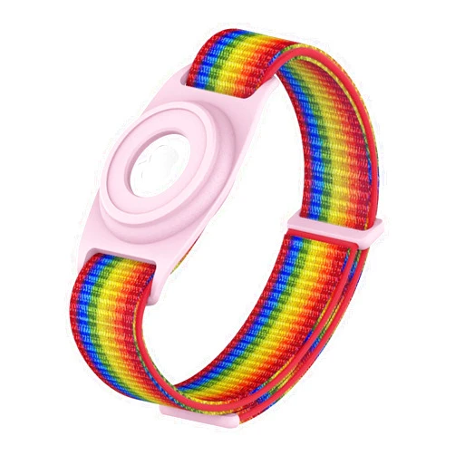 HPHRE Airtag Watch Bands,Airtags Bracelet Case for Apple Airtag,Airtags Silicone Protective Cover with Strap Holder Lightweight Elastic Watch Band for kid Toddler Children Elders (Rainbow)