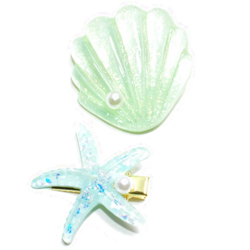 Diougens Lee Shell Pearl Starfish Hair Clip Set for Women Girls, Acrylic Resin Alligator Hair Clips, Ladies and Girls Headwear Styling Tools Hair Accessories - Green