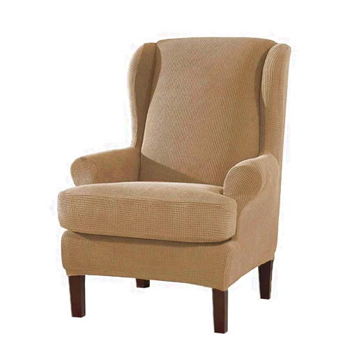 IMYOGI High Stretch Sofa Covers 2pcs Wing Chair Slipcovers, Stretch Wingback Armchair Covers Spandex Polyester Sofa Covers Furniture Protector-Sand Color