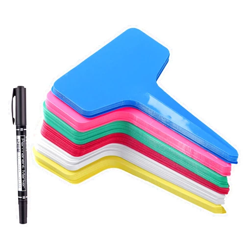 MIHEY 150 Pcs T-Type Plant Labels with a Gel Pen, Waterproof Plastic Plant Tags Nursery Garden Markers, 6 x 10cm, 6 Colors