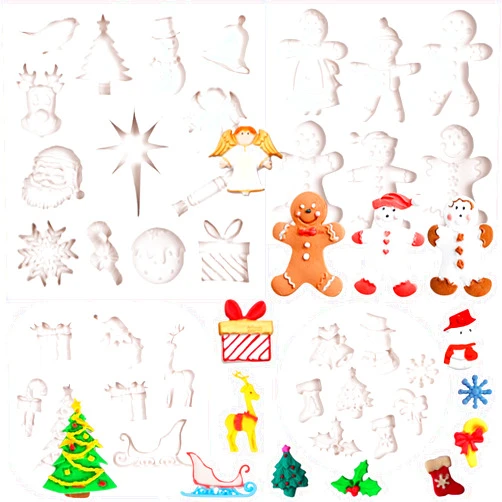 Ywzbomoldrm Christmas Snowflake Chocolate Molds Silicone 4 Pcs, Resin Candy Xmas Gingerbread Man Fondant Mold for Cake Decoration Cupcake Topper Christmas Tree Reindeer Snowman Santa Claus Decor Mould