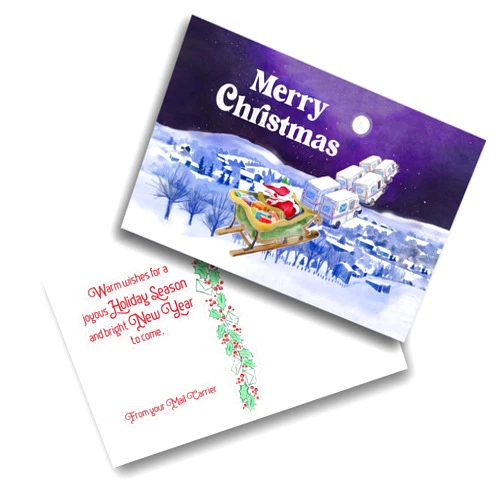 FoxFern Mail Carrier Postal Cards Santa LLV Mail Truck Sleigh - Mail Carrier Christmas Postcards - US Mail Greetings 4”x6” (Pack of 50 Postcards)