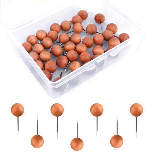 AIEX 100pcs Wood Push Pins, Wooden Thumb Tacks Round Head Tacks with Steel Needle Map Pins Decorative Push Pins for Bulletin Board Documents Photos and Maps