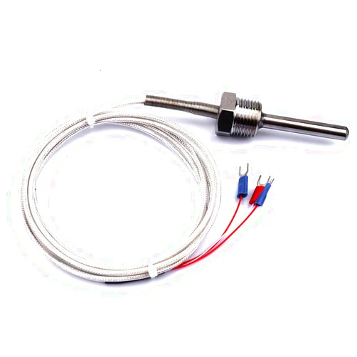 ATOPLEE 1pc Temperature Sensor Probe,Stainless Steel Waterproof Pt100 Ohm Probe Sensor 1/2 inch Thread with Insulation Lead Wire(-50-250°C)