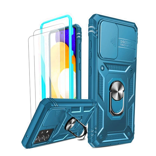 LeYi for Samsung A52 5G / A52s 5G, Samsung A52 Case with Slide Camera Cover + [2 Pack] Tempered Glass Screen Protector, 360 Full Body Shockproof Case with Kickstand for Galaxy A52 5G / A52s 5G, Blue