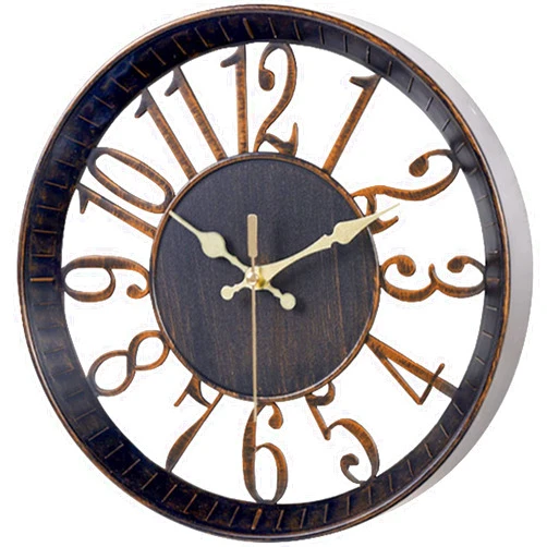 Ogetok Vintage Wall Clock 12 Inch, Round Wall Clocks Battery Operated, Quartz Silent Non Ticking Digital Clock Modern Hollow Simple Decorative Clock for Office School Kitchen Bedroom (Black Gold)