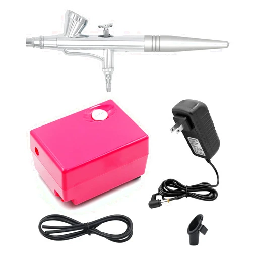 Pinkiou Airbrush Makeup Set Pinkiou Air Brush Kit for Face Paint with Mini Compressor 0.4mm Needle and Nozzle Nail Body Paint SP16 (RED)