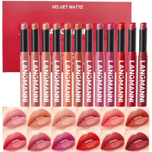 Jolilab 12Pcs Velvet Matte Lipstick Nude Matte Soft Dark Color Stick High Pigmented Long-Lasting Waterproof Lip Stick Lip Balm Beauty Cosmetics Gift for Women(01#-12#)