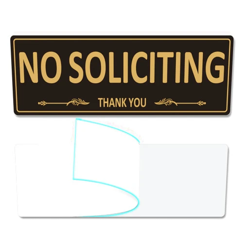 I-CowFun (2 Pack) Metal Self-Adhesive No Soliciting Sign for House Door, 7.5 x 2.5 Inches No Solicitation Signs for Business Home, Aluminum No solicitors Signs for Office Gate Window, No Fade Rust Free (NO
