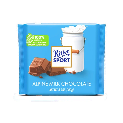 Ritter Sport Alpine Milk Chocolate, 3.5 Ounce Bar, 12 Pack 100% certified Sustainable Cocoa