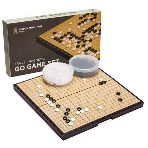 Yellow Mountain Imports Large Magnetic 19x19 Go Game Set Board (14.6-Inch) with Single Convex Stones - Folding, Portable, and Travel Ready Set