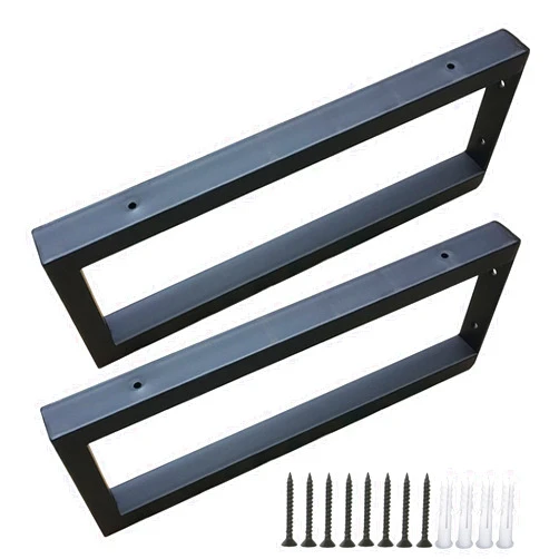 XIAODANKE Shelf Brackets, Pack of 2, Industrial Shelf Brackets, Black Heavy Duty Brackets, Shelf Supports, Iron Metal Bracket, Square Tube Wall Bracket, with Screw (450 mm/17.7 inches)