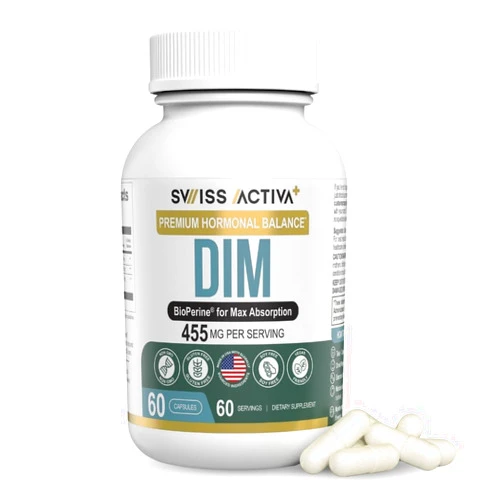 Swiss Activa+ DIM Supplement New Formula- Hormone Balance for Women and Men - Supports Hormonal Acne and Menopause Symptoms - Estrogen Supplement for Women - Supports Estrogen Metabolism for Men