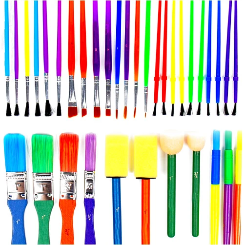 Horizon Group USA Paint Brushes -35 All Purpose Paint Brushes Value Pack – Includes 8 Different Types of Brushes, Great with Watercolors, Acrylic & Washable Paints. Multicolored