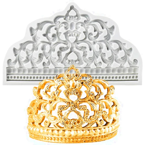 Playing Mold Crown Baroque Style Silicone Mold for Cupcake Topper DIY Cake Fondant Baking Biscuit Tray 3D Chocolates Hard Candies Drop Glue Decor Tool