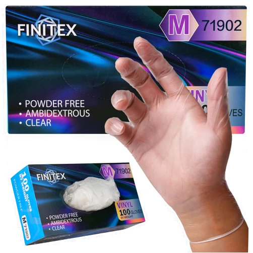 FINITEX Clear Vinyl Gloves Disposable Gloves Food Safe Latex-Free Food Prep Exam Gloves Box of 100