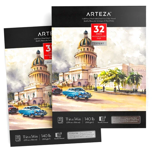 ARTEZA Watercolor Paper, Pack of 2, 32 Sheets Each, 11x14 Inches Watercolor Sketchbook, 140lb/300gsm, Cold Press, Acid Free Art Paper