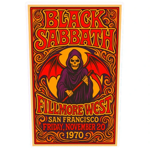 Posters Forever Black Sabbath Concert Poster, November 20th, 1970, Fillmore West, San Francisco, Art Print
