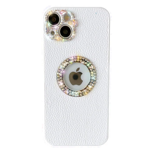 Caseative Luxury Diamond Logo Window Logo View Crystal Bling Glitter Leather Camera Lens Protection Soft iPhone Case for Women Girls (White,iPhone Xs Max)