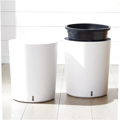 FloraFairy Self-Watering Large Planters with Wheels - Set of 2 Round Flower Pots, 12.6-Inch Diameter & 14.2-Inch Height - Indoor/Outdoor Plant Containers with Inner Pot & Drainage - Modern White Planters