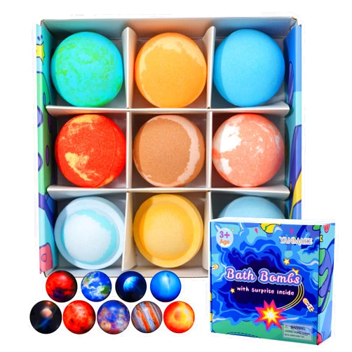 YANMAKE Bath Bombs Gift Set, 9pcs XXL Planet Themed Bath Bombs with Surprise Inside for Kids Girls Boys Adults