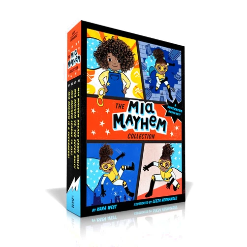 By Kara West (Author), Leeza Hernandez (Illustrator) The Mia Mayhem Collection (Boxed Set): Mia Mayhem Is a Superhero!; Mia Mayhem Learns to Fly!; Mia Mayhem vs. The Super Bully; Mia Mayhem Breaks Down Walls