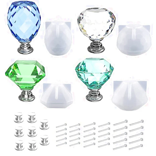 OXYPLAY DIY Knob Cabinet Silicone Mold 4pcs for Crystal Epoxy Resin, Drawer Pulls Handle Accessories Mould Silicone with Matching Screws 30pcs for Home Room Decoration