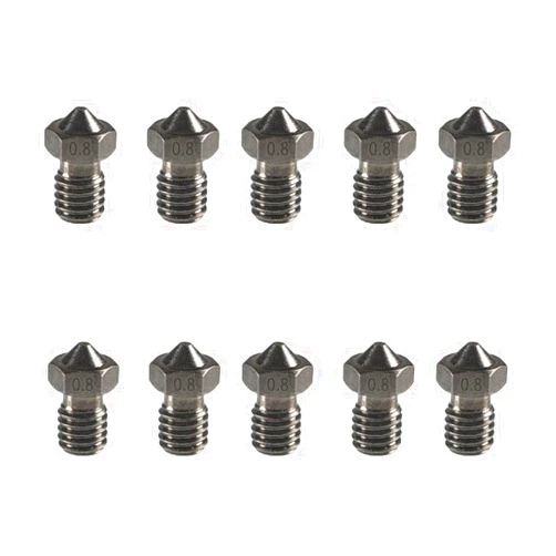ACMYCH 10PCS 3D Hardened Steel M6 Nozzles for 1.75mm V6 Hotend Prusa I3 MK3S Anycubic Mega S Vyper 3D Printing PEI PEEK or Carbon Fiber Filament (0.8mm)
