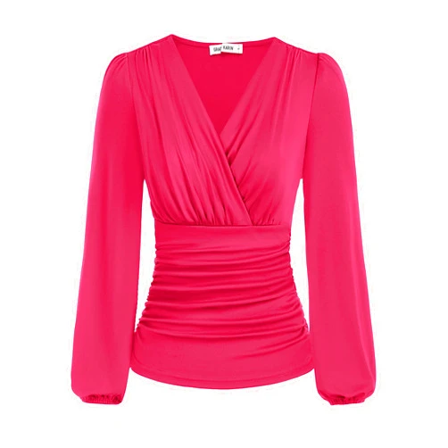 GRACE KARIN 2025 Womens Tops Elegant Wrap Blouse V Neck Work Shirts Long Sleeve Dressy Casual Ruched Top