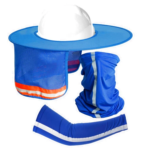 Topbuti 3 Pcs Hard Hat Sun Shade High Visibility Full Brim Mesh Neck Sun Shield Sunshade Bandana Arm Sleeves Reflective Strap
