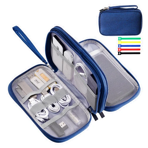 OrgaWise Electronic Organizer Small Electronic Accessories Travel Waterproof Cable Organizer Bag Pouch Double Layers Cord Organizer Case for Cable, Charger, Phone, Power Bank, Stationeries, Fits Travel, Work, Home