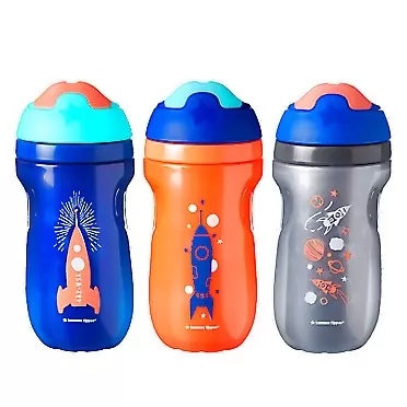 Tommee Tippee Non-Spill Insulated Sippee Toddler Tumbler Cup, 12+ Months, 9 Ounce, 3 Count, Boy Orange, Blue and Gray Pack of 3