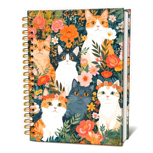 LIANGW Vintage Cat Notebook Journal Gifts for People Who Love Cats, Retro Cat Floral Spiral Notebook, Cat Lover Gifts for Women Men, Cute Notebooks for School Supplies 5.5x8.3 Inch