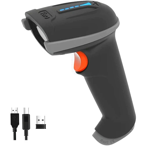 Tera Barcode Scanner Wireless Versatile 2-in-1 (2.4Ghz Wireless+USB 2.0 Wired) with Battery Level Indicator, 328 Feet Transmission Distance Rechargeable 1D Laser Bar Code Reader USB Handheld (Grey)