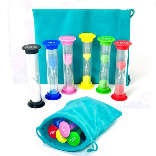 Resder Sand Timers with Organizer Bag, Colorful Hourglass Sand Clocks, Perfect Visual Timer for Kids, Classroom, Cooking, Games, and Tooth Brushing (Set of 7)
