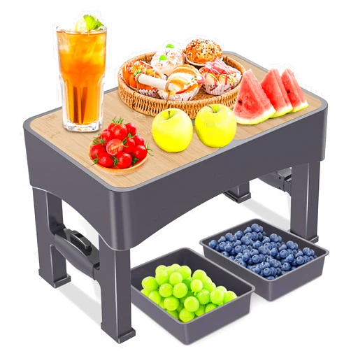 HIKEOUT Small Folding Camping Table Portable, Adjustable Height Mini Camping Table with Two Storage Bowl, Lightweight Beach Table for Outdoor, Cooking, Picnic, Grill, Camp, Fishing, Travel