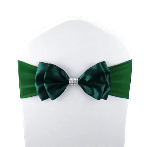 MYS QiQi 6 PCS Double Bows Stretch Chair Sashes, for Wedding Party Chair Cover Decoration, Spandex Stretch Chairs Bands (Pack of 6 Dark Green)