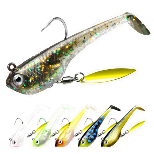 TRUSCEND Pre-Rigged Soft Fishing Lures, Well-Made Easy Catching Lures for Family Fishing, Great Action Swimbaits with Spinner, All-Conditions Fishing Gear for Bass Trout Walleye, Crappie Fishing Jigs