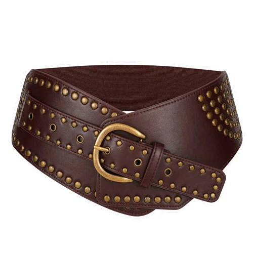 JASGOOD Women Vintage Wide Elastic Belt Rivets Stretchy Waist Belt with Metal Buckle