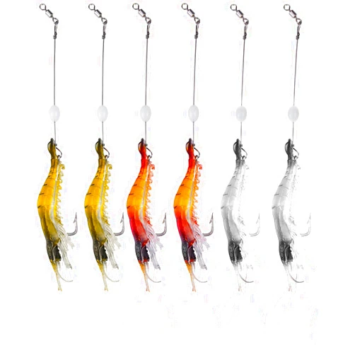 WANBY Fishing Shrimp Lures Artificial Silicone Soft Lures Shrimp Bait Set Kit Luminous Swimbait Shrimp Fishing Lures with Hook Fishing Tackle for Freshwater Saltwater Trout Bass Salmon