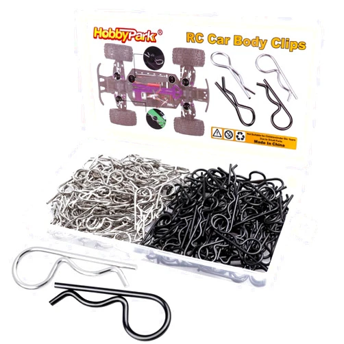 HobbyPark 200pcs Universal RC Car Body Clips Silver & Black R Pins for 1/10 Scale Traxxas Arrma Axial Losi & All 1/8 Redcat HPI HSP Exceed Truck Buggy Shell Replacement Parts