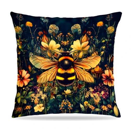 FITIE Vintage Moody Floral Bumblebee Pillow Covers 18x18, Moody Dark Cottagecore Botanical Wildflower Bee Decorative Throw Pillow Covers for Home Bedroom Living Room, Bee Decorations for Home