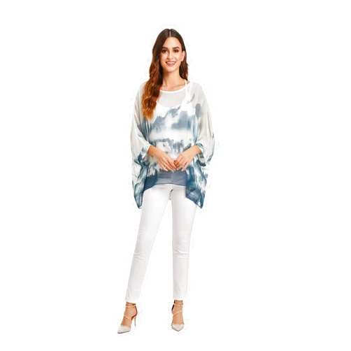 JLTPH Womens Floral Printed Batwing Sleeve Chiffon Caftan Poncho Blouse Summer Tunic Tops Beach Cover Up