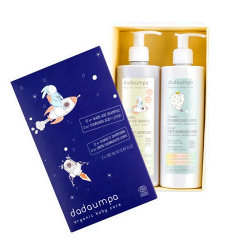 Dadaumpa Organic Baby Bath & Care Kit 12months+ - Great Baby Gift Idea - Made in Italy with 100% Recycled Packaging (Contains Wash and Shampoo, Nourishing Body Lotion)
