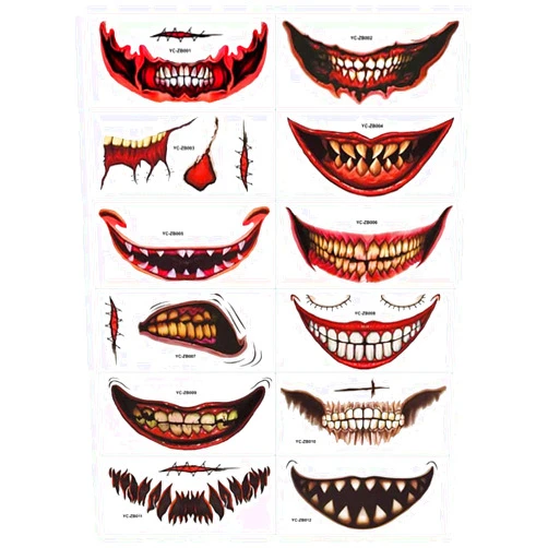 Havamoasa Halloween Face Tattoos 12Pcs Temporary Face Tattoos Clown Horror Mouth Tattoo Stickers Temporary Scar Tattoos Face Decals for Cosplay Party Decor...