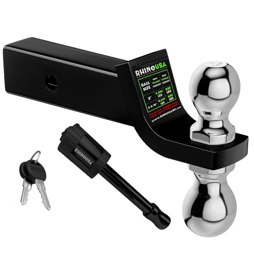 Rhino USA Dual Ball Hitch (Fits 2-Inch Receiver) - Heavy Duty Reversible Tow Hitch for 2 Inch and 2 5/16 Trailers (10,000 LBS GTW) - Weatherproof Anti-Theft Locking Hitch Pin Included