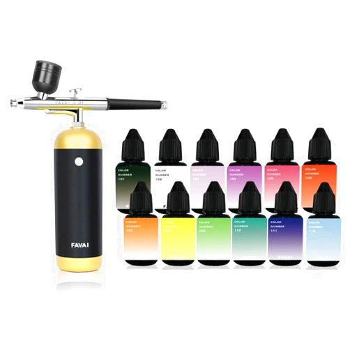 FAVAI Airbrush Nail Arts Airbrushing System Kit with a Set of 12 Colors Air Brush Gel Nail Polish Without Dilution Package Combo