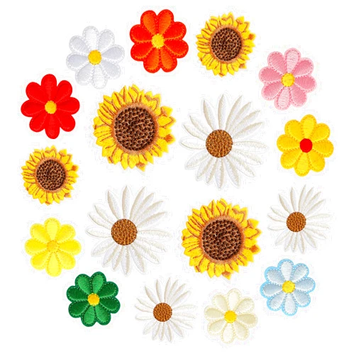 Bremorou 17 Pcs Flower Patches Iron On Daisy Flower Iron/Sew On Patch Sunflower Embroidered Appliques Patches Floral Embroidery Applique for DIY Clothes Backpacks Hats Jeans Jackets T-Shirt