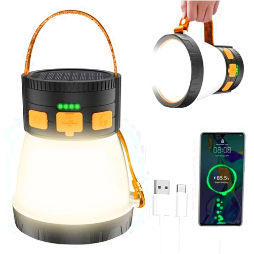 IToncs LED Camping Lantern, 1500 Lumens Spotlight Flashlight Rechargeable with Solar Panel Charging, Waterproof Spot Light, 8 Light Modes, 7500mAh, Camping Flashlight for Emergency, Orange&Brown